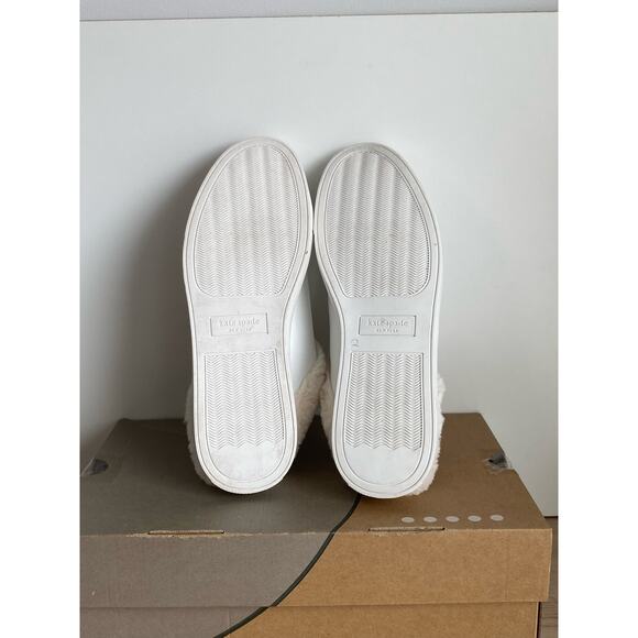 Kate Spade Fez Mule Faux Fur Wht Large Logo Leather Slip On Shoes Women- SZ 8.5 - Picture 6 of 9